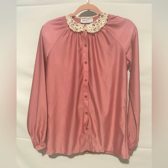 Vintage Ship’n Shore Pink Lace Collared Blouse - Picture 1 of 8
